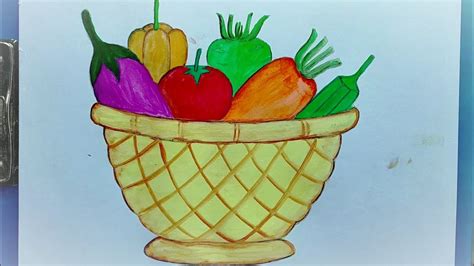 Easy vegetables basket drawing/How to draw vegetables basket..